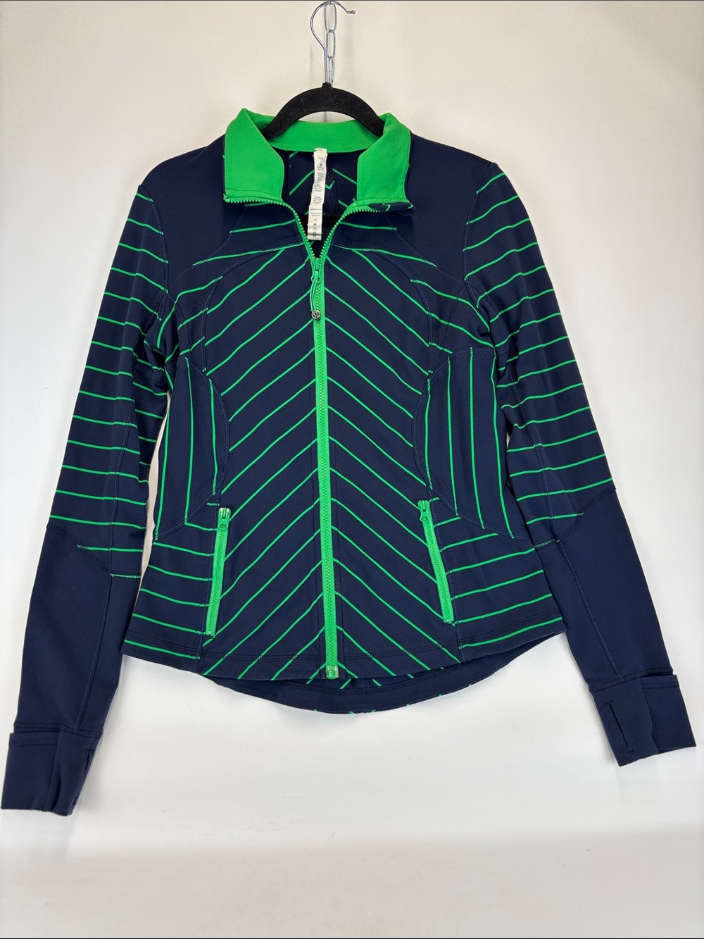 LULULEMON Forme Cuffins Striped Jacket Navy Green Size 10 - Picture 2 of 4
